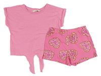 2Set - Růžové oversize crop tričko George + kraťasy se srdíčky Matalan