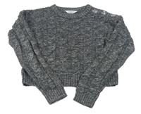 Tmavošedo-strieborný melírovaný vzorovaný oversize crop sveter PRIMARK