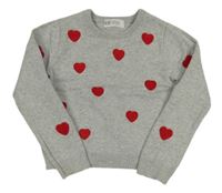 Sivý melírovaný crop sveter s červenými srdiečkami zn. H&M