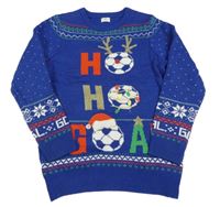 Zafírový sveter s nápisy a loptami s vánočním motívom a vzorom F&F