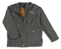 Antracitová šušťáková zateplená bunda s nápisom