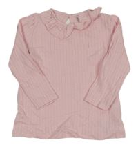 Světlerůžové žebrované perforované triko s volánkem So cute