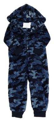 Tmavomodro-modrá army plyšová kombinéza s kapucí F&F