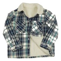 Tmavomodro-bielo-modrozelená kockovaná zateplená košeľová bunda Nutmeg