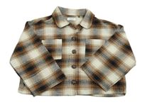 Smetanovo-hnedo-čierna kockovaná košeľová bunda Next