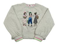 Sivá melírovaná tepláková crop mikina s dievčatkom s flitrami M&S