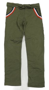 Khaki teplákové tregíny s pruhy