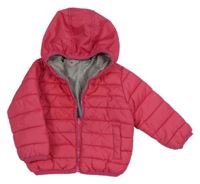 Tmavorůžová prošívaná šusťáková zimní oboustranná bunda s kapucí Matalan