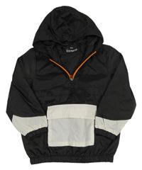 Čierno-biela šušťáková jarná vetrovka s vreckom a kapucňou POCOPIANO