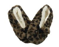 Nové - hnědošedo-černo-hnědé vzorované chlupaté zateplené bačkory s bambulemi vel. 38