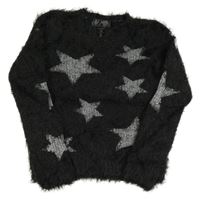Čierny chlpatý sveter s hviezdičkami POCOPIANO