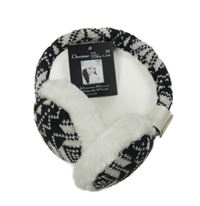 Nové - černo-bílé vzorované pleteno/chlupaté klapky na uši 