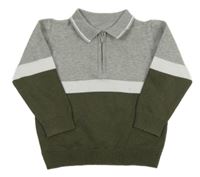 Šedo-bílo-khaki sveter s golierikom Matalan