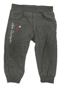 Tmavosivé melírované tepláky s nápisom a hviezdičkami