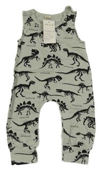 Nové - světlešedé laclové turecké tepláky s kostrami dinosaurů 