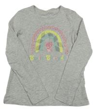 Svetlosivé melírované tričko s mačičkou a dúhou Kids