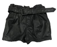 Černé paper bag koženkové kraťasy s páskem RIVER ISLAND