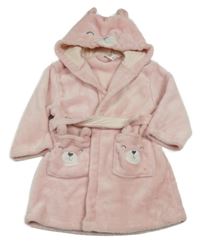 Světlerůžový plyšový župan s medvídky a kapucí C&A