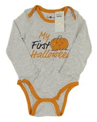 Nové - světlešedo-oranžové melírované body s nápisy a dýní so cute