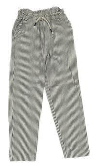 Bielo-tmavomodré pruhované paper bag nohavice s volánikmi C&A