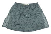 Břidlicová průsvitná sukňa s lístečky a flitrami K&P