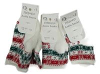 Nové - 3x - Bílo-tmavočerveno-smaragdové teplé ponožky s vločkami F&F