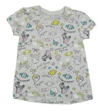 Světlešedé melírované tričko s obrázky