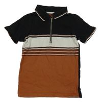 Černo-bílé polo tričko s pruhy Next