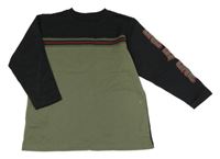 Černo-khaki mikina s pruhmi a logom ONE by ONE