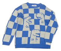 Modro-smetanový kostkovaný svetr s dinosaury H&M