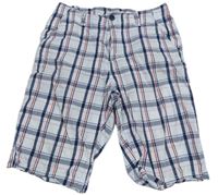 Bílo-tmavomodro-červené kostkované plátěné chino kraťasy H&M