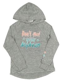 Sivá melírovaná úpletová mikina s nápisom a kapucňou H&M
