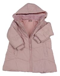 Růžový šusťákový zimní kabát s kapucí
