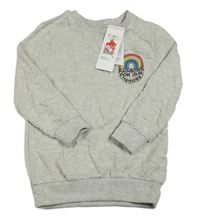 Nové - Sivá melírovaná dlhá mikina s dúhou F&F