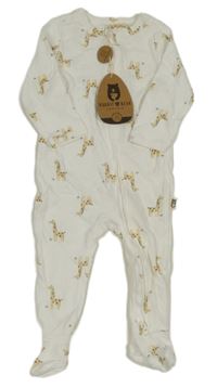 Nové - Bílý žebrovaný overal s žirafami Rabbit+Bear