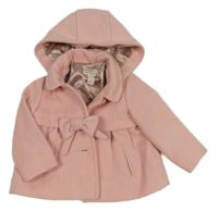Růžový flaušový podšitý kabát s mašlí a kapucí Monsoon