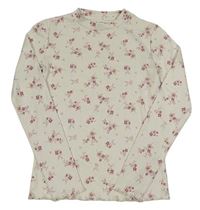 Bílé květované žebrované triko Y.F.K.