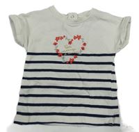 Béžovo-tmavomodré tričko so srdcem z květů a pruhmi Orchestra