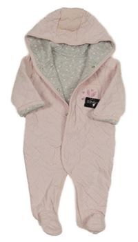 Nové - Světlerůžová prošívaná lehce zateplená kombinéza s kapsou s králíkem a kapucí St. Bernard