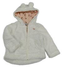 Bílá chlupatá podšitá propínací mikina se srdcem a kapucí Dopodopo