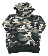 Nové - Šedo-černo-krémová army mikina s nápisem a kapucí Next