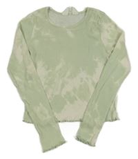 Zeleno-béžové batikované rebrované crop tričko H&M