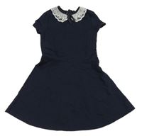 Tmavomodré teplákové šaty s krajkovým límečkem LC Waikiki