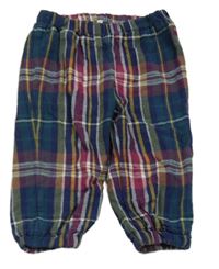 Tmavomodro-vínovo-zelené kockované podšité nohavice Joules