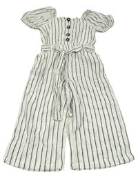 Nové - Bílo-černý pruhovaný culottes overal s páskem F&F