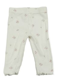 Biele kvetované rebrované legíny F&F