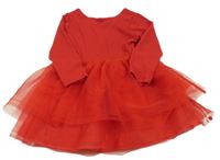 Červené šaty s tylovou třpytivou sukní H&M
