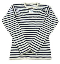 Nové - Bílo-tmavomodrý pruhovaný žebrovaný lehký svetr Primark