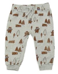 Sivé melírované tepláky s medveďmi a stromky C&A