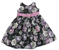 Čierne kvetované šaty s opaskom